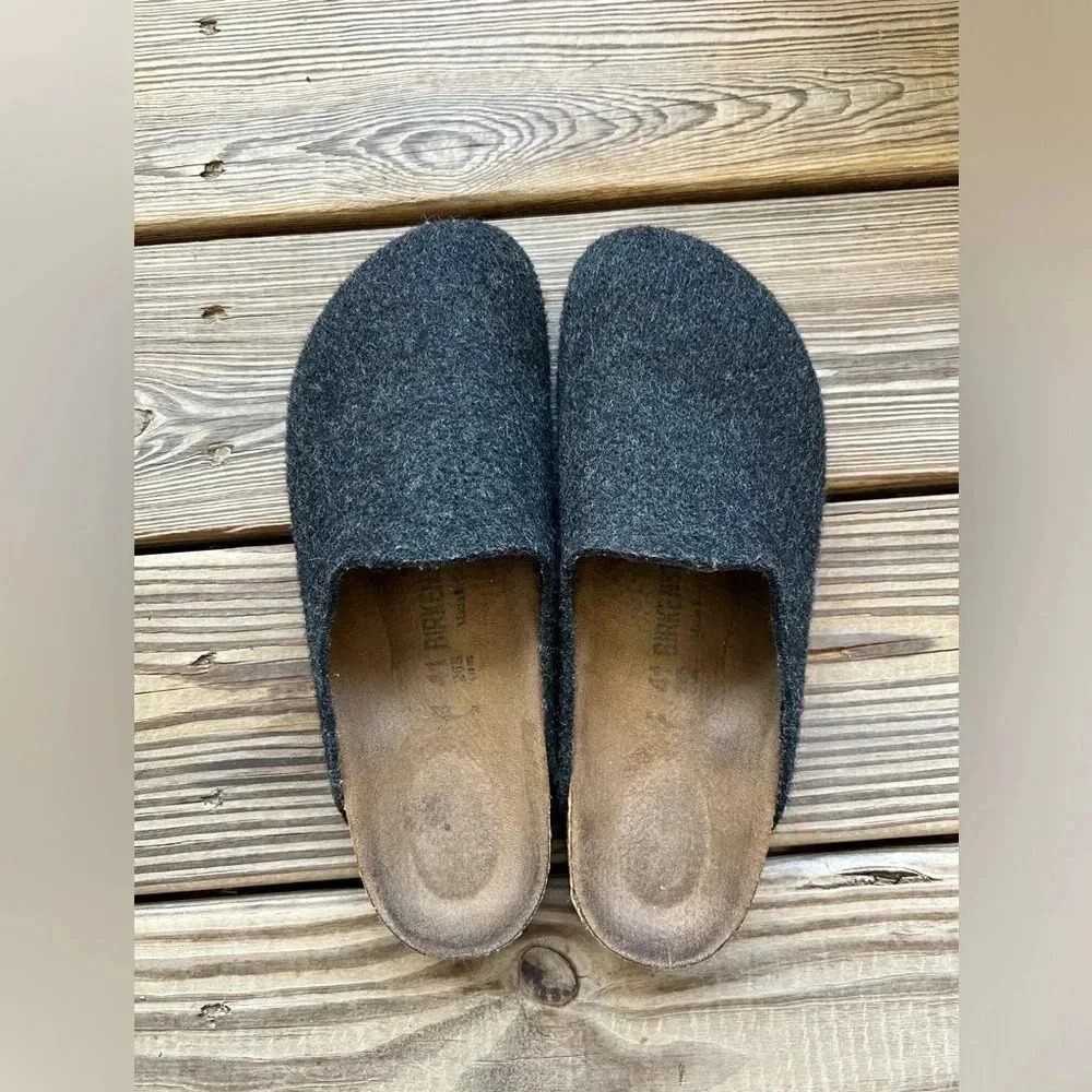 Vegan Birkenstock Gray Felt Clog Slides
